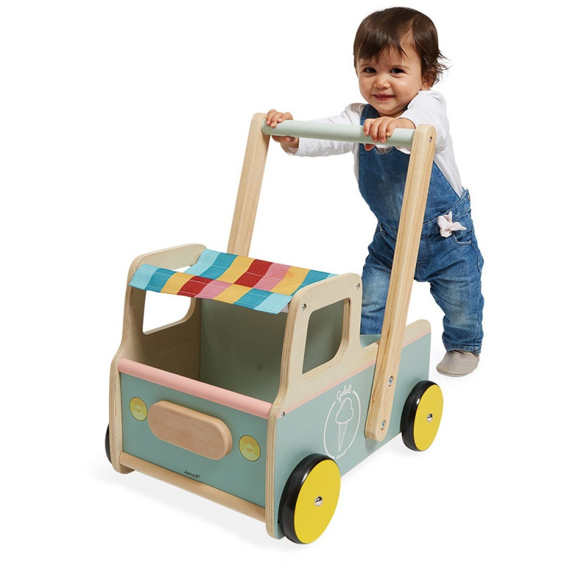 Drewniany pchacz Furgonetka z lodami 12m+, Janod