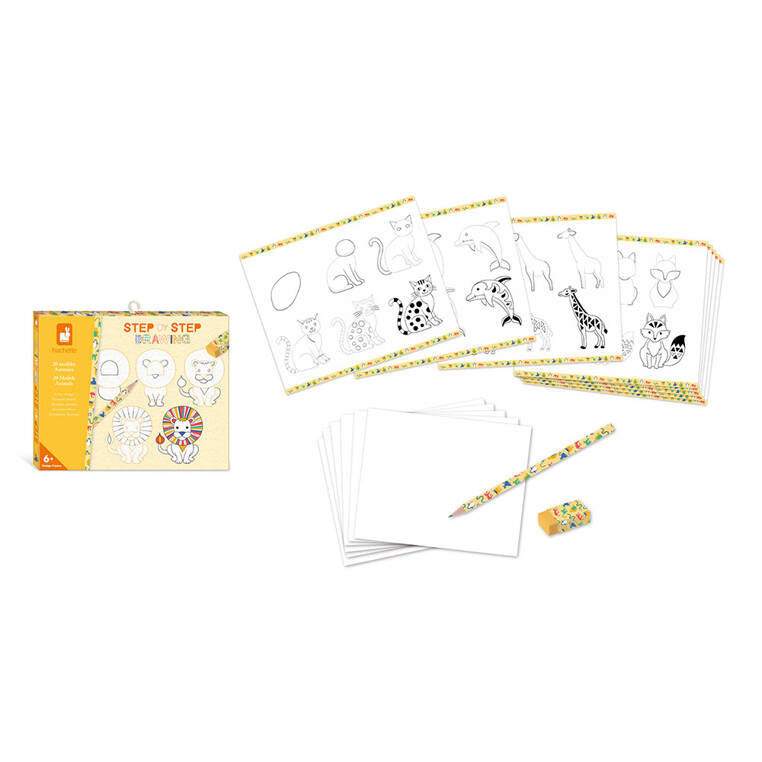 Janod Zestaw kreatywny Rysowanie krok po kroku Zwierzęta 20 rysunków 7+