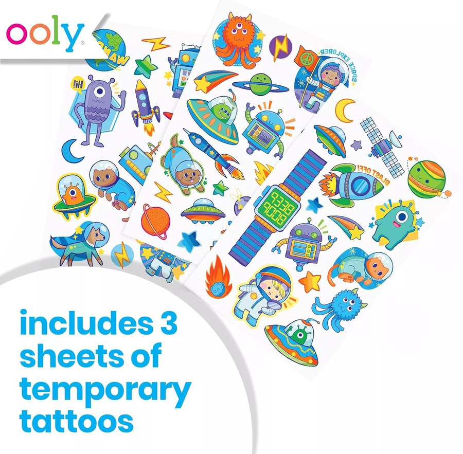 Tatuaże zmywalne Tattoo Palooza - Odkrywcy Kosmosu zestaw 3 arkuszy
