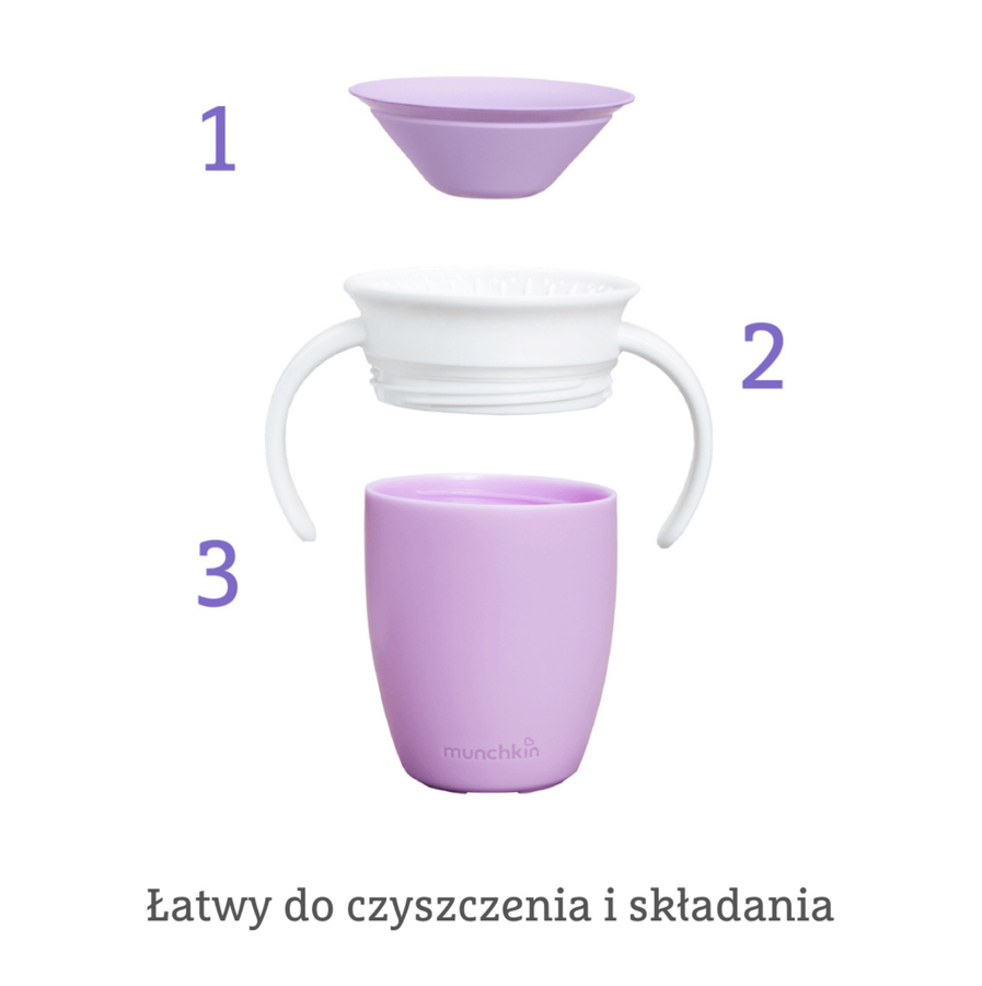 Munchkin Miracle 360° kubek treningowy z uchwytami, fioletowy, 207 ml