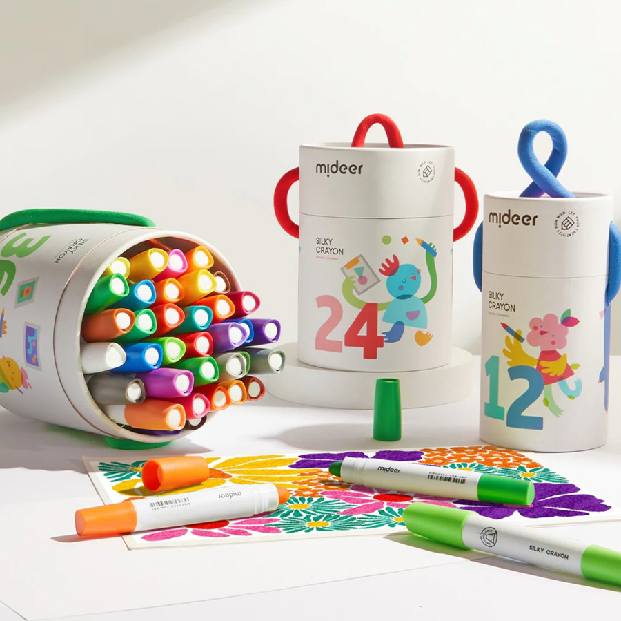 Wiaderko szybkoschnących, miękkich, zmywalnych kredek (8 kolorów)