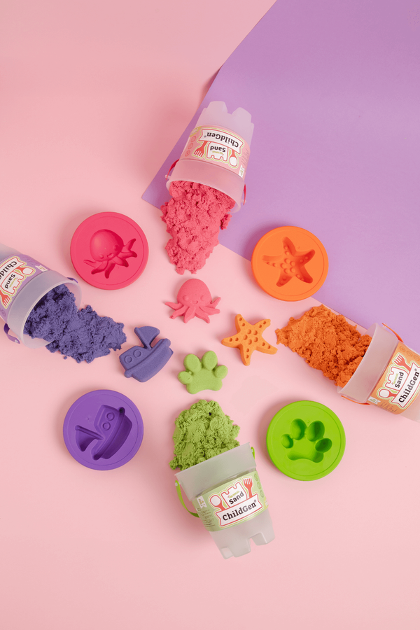 ChildGen, Piasek kinetyczny z foremką, 100% naturalny, 500g, kolor FIOLETOWY, pachnący