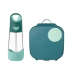 Zestaw mini lunchbox + butelka tritanowa ze słomką 450 ml, Emerald Forest