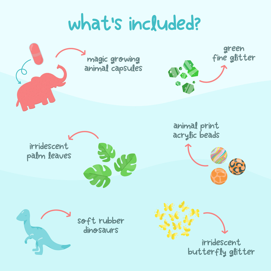 Glo Pals - SAFARI Fun Fillers Wkład, figurki, brokaty i barwniki do słoików, zabaw sensorycznych