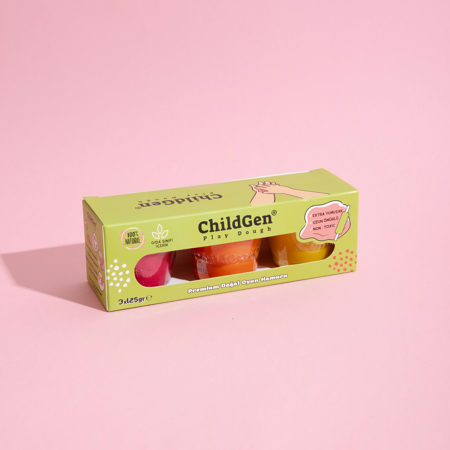 ChildGen, Naturalna ciastolina w słoiczkach - zestaw TRIO: Żółty, Różowy, Pomarańczowy