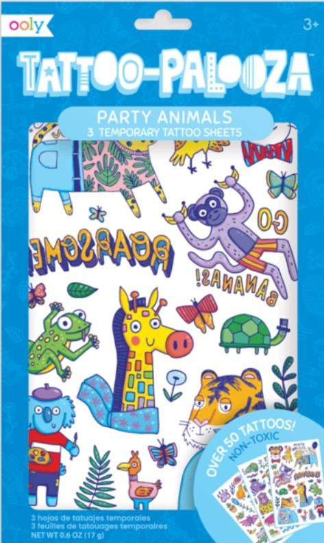 Tatuaże zmywalne Tattoo Palooza - Wesołe Zwierzaki zestaw 3 arkuszy