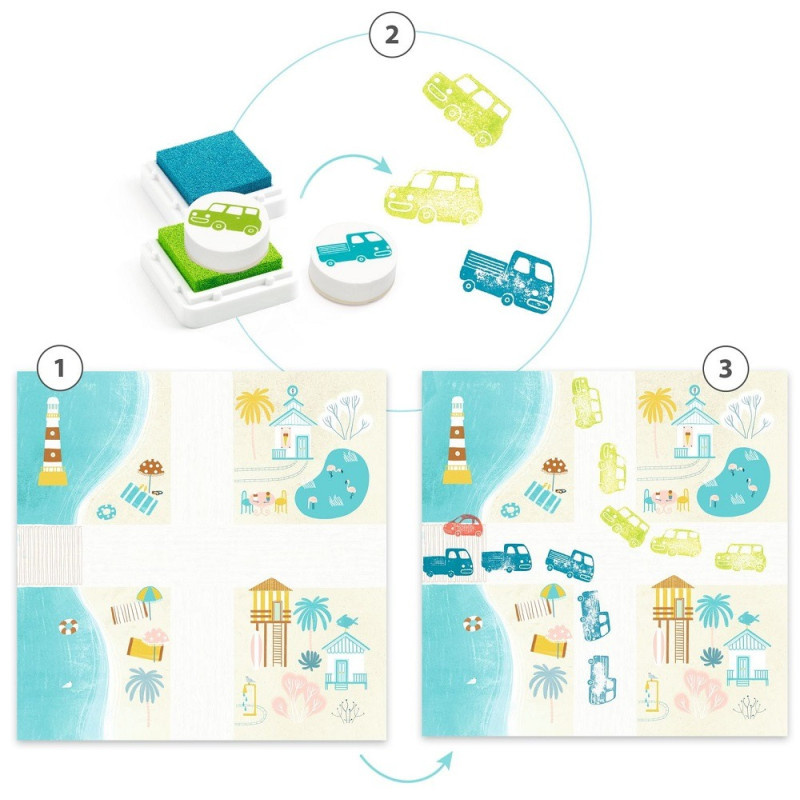 Zestaw art. malowanie stempelkami POJAZDY