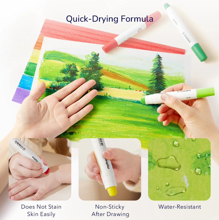 Wiaderko szybkoschnących, miękkich, zmywalnych kredek (8 kolorów)