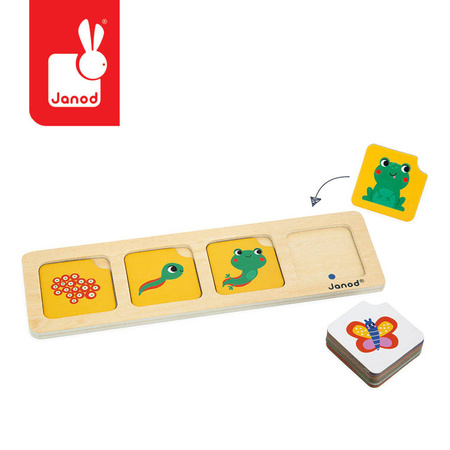 Drewniana układanka, karty sekwencji, ogród