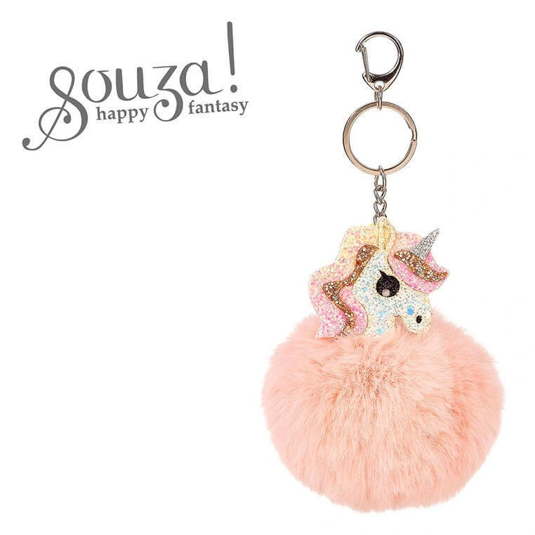 Brelok pompon różowy z głową jednorożca