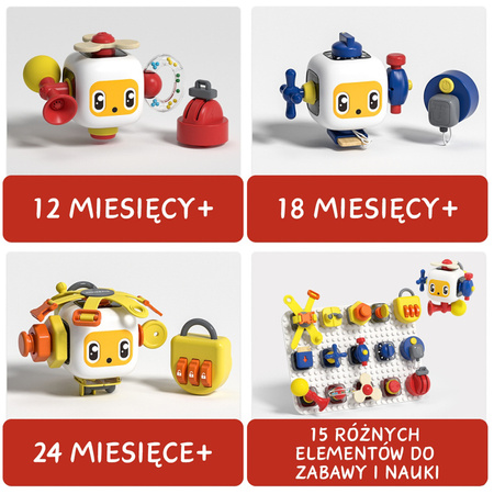 Tablica manipulacyjna z kostką i doczepianymi elementami 