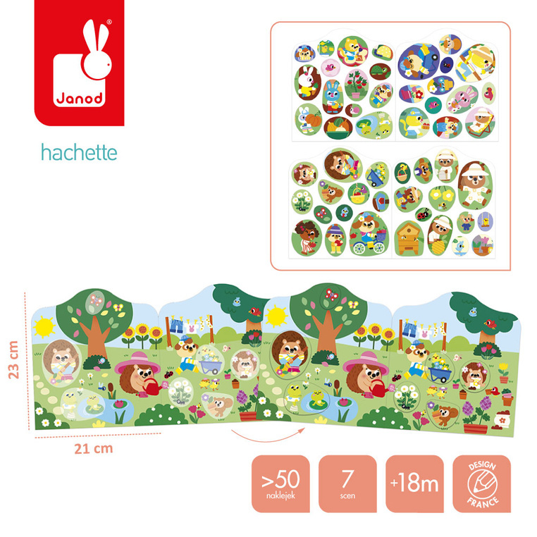Janod Książeczka do wyklejania z naklejkami Ogród 18m