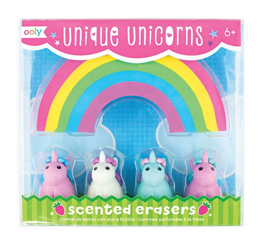 Gumki do ścierania pachnące, zestaw 4 sztuk, jednorożce i