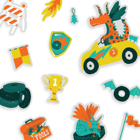 Play Again, wyścigi smoków, naklejki wielorazowe