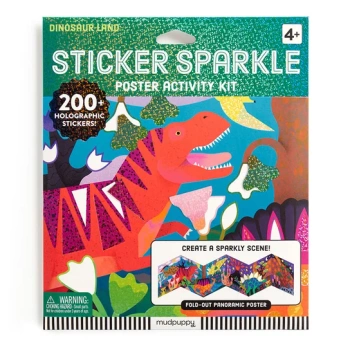 Mudpuppy Zestaw do wyklejania Naklejki holograficzne 200+ szt. z plakatem Kraina dinozaurów 4+