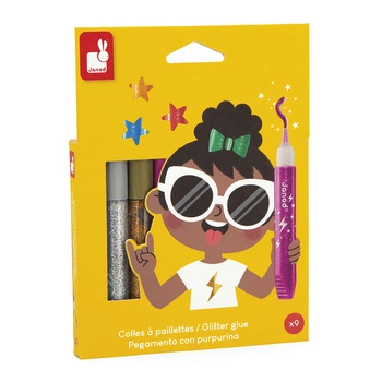 Janod Klej z brokatem w tubkach 9 kolorów 3+