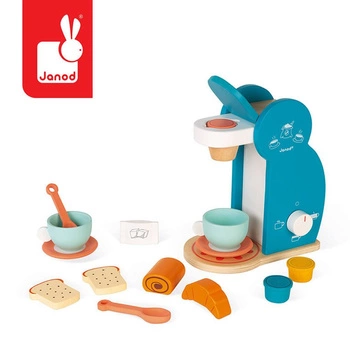 Drewniany zestaw śniadaniowy z ekspresem do kawy i 14 akcesoriami, Janod